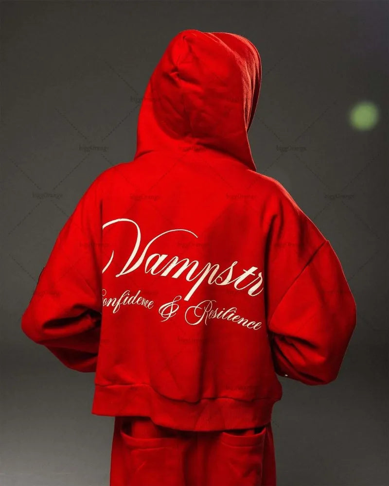High Street Rock Letter Print Oversized Zip Up Hoodie - Y2K Hip-Hop Fashion | TrendifyStore