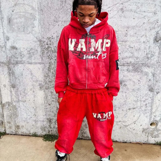 High Street Rock Letter Print Oversized Zip Up Hoodie - Y2K Hip-Hop Fashion | TrendifyStore